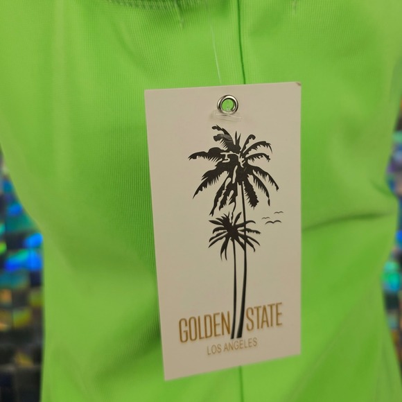 Golden‎ State Neon Lime Green Tank Dress Halter Neck Bodycon Mini Dress - Picture 7 of 7